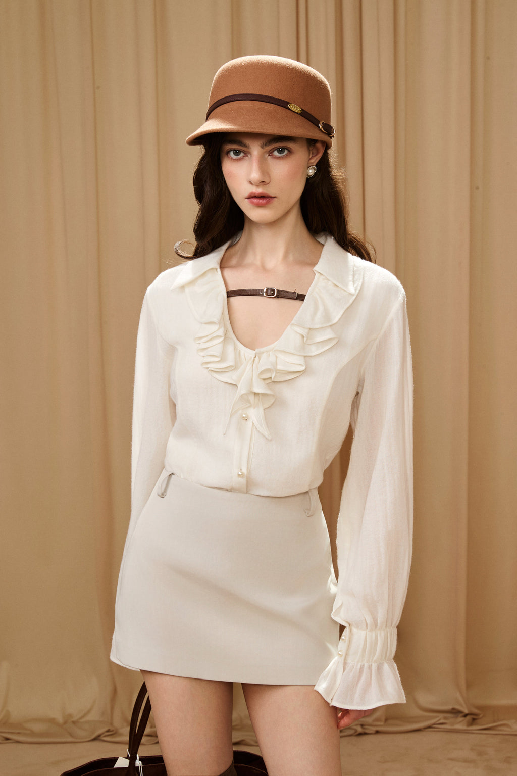 Light Grey A-Line Skirt with Beaded