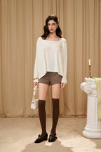 White Lace Panel Oversized Mock Two-Piece Base Top