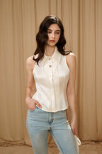 White Off-Shoulder Glitter Mesh Twin Set Top