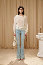 White Lace Panel Shell Knit Cardigan