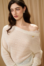 White Lace Panel Shell Knit Cardigan