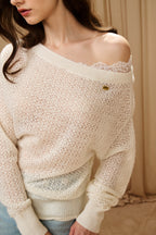 White Lace Panel Shell Knit Cardigan