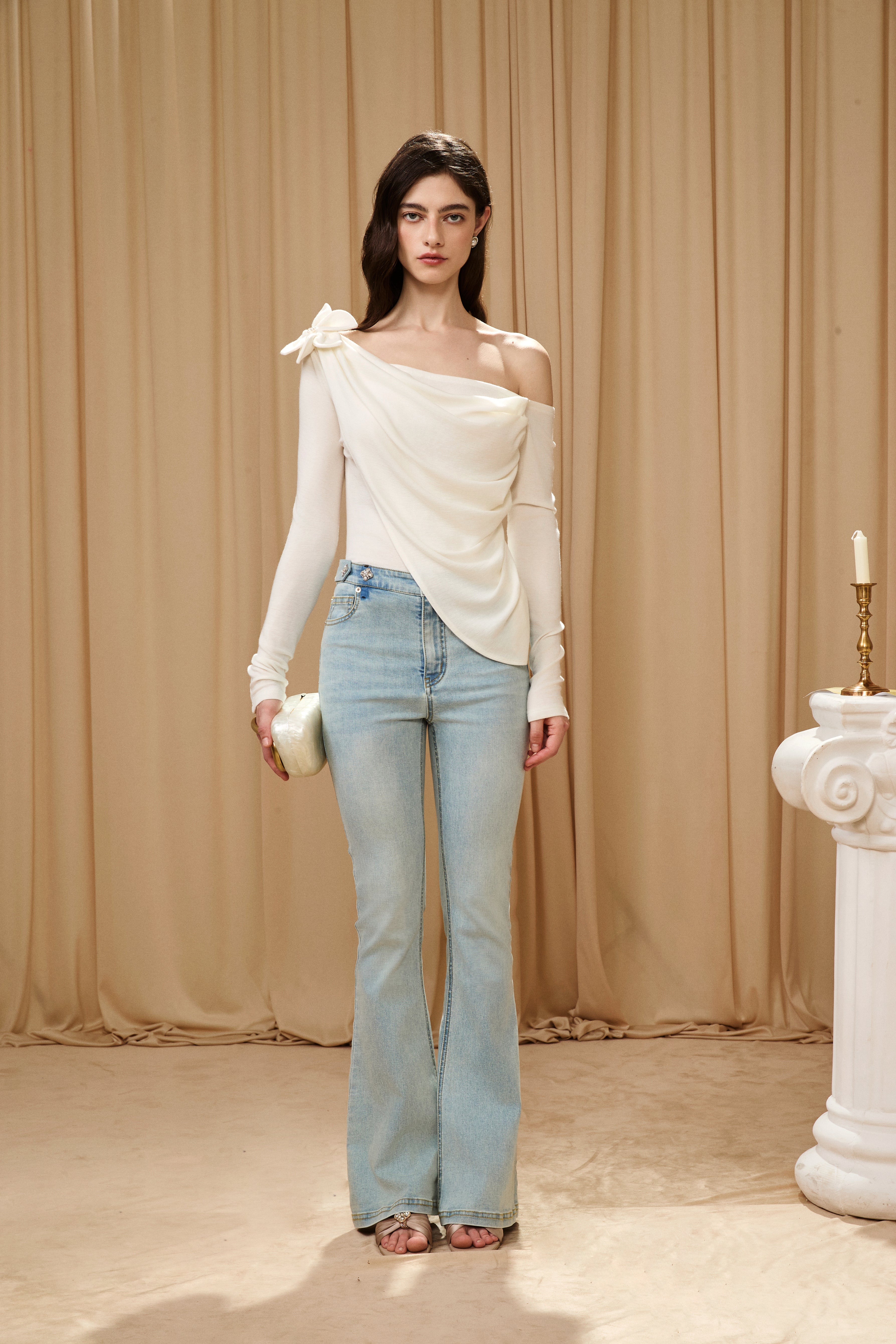 Off-White One-Shoulder Iris Floral Knit Top