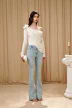 Off-White One-Shoulder Iris Floral Knit Top