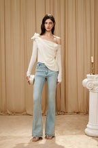 Off-White One-Shoulder Iris Floral Knit Top