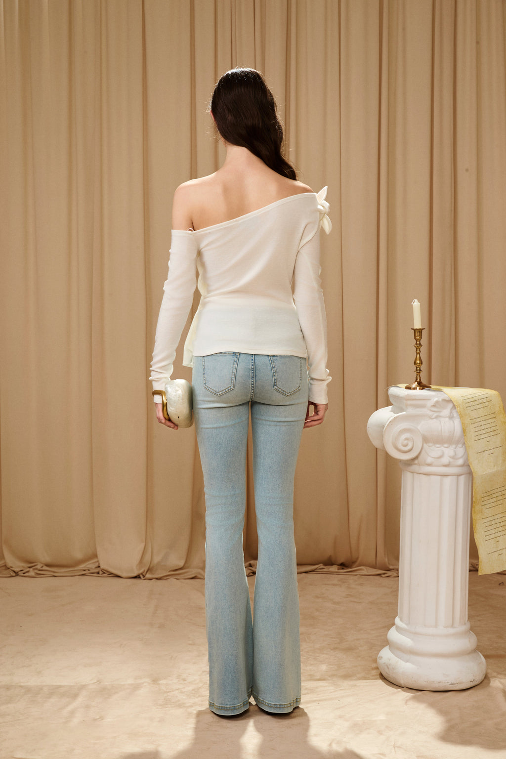 Off-White One-Shoulder Iris Floral Knit Top