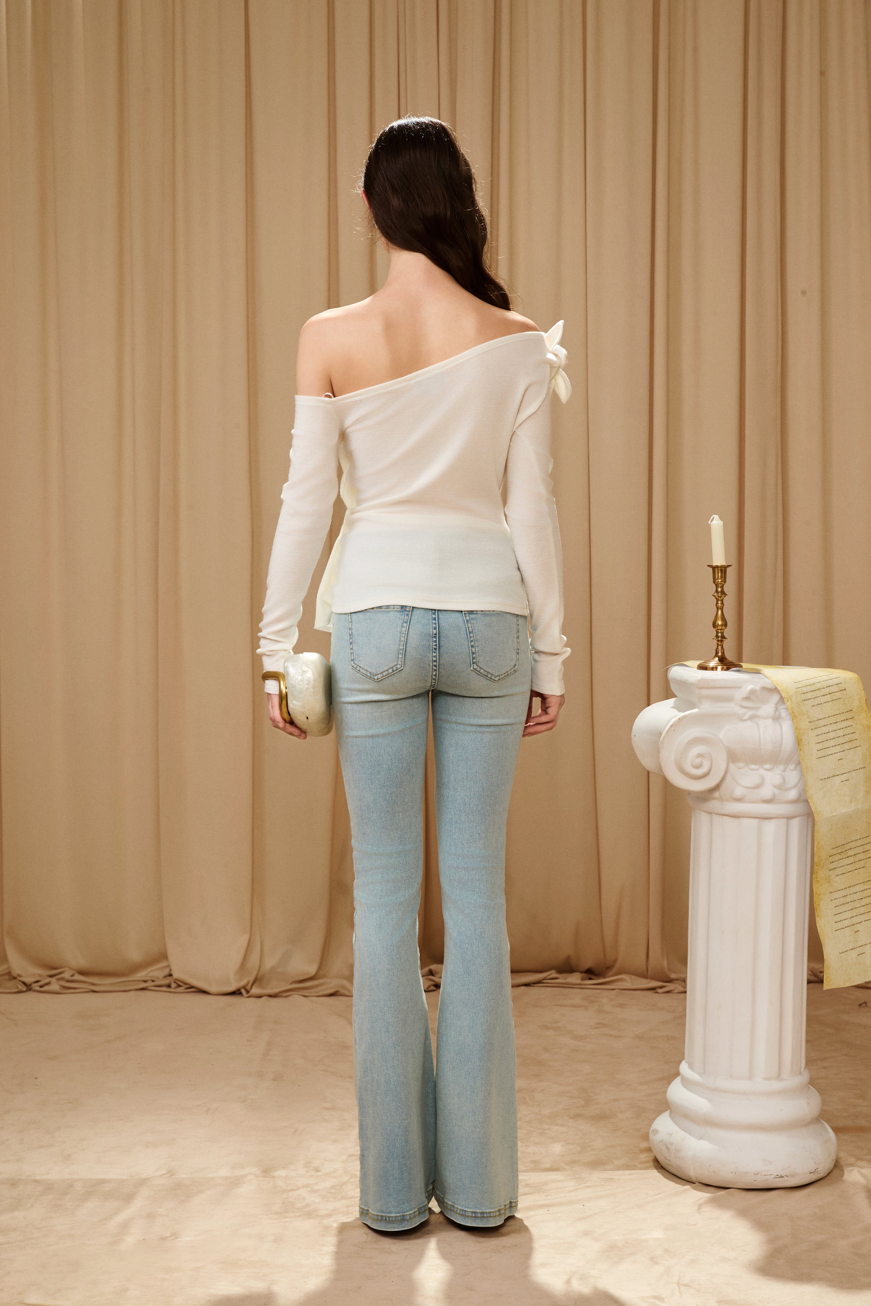 Off-White One-Shoulder Iris Floral Knit Top