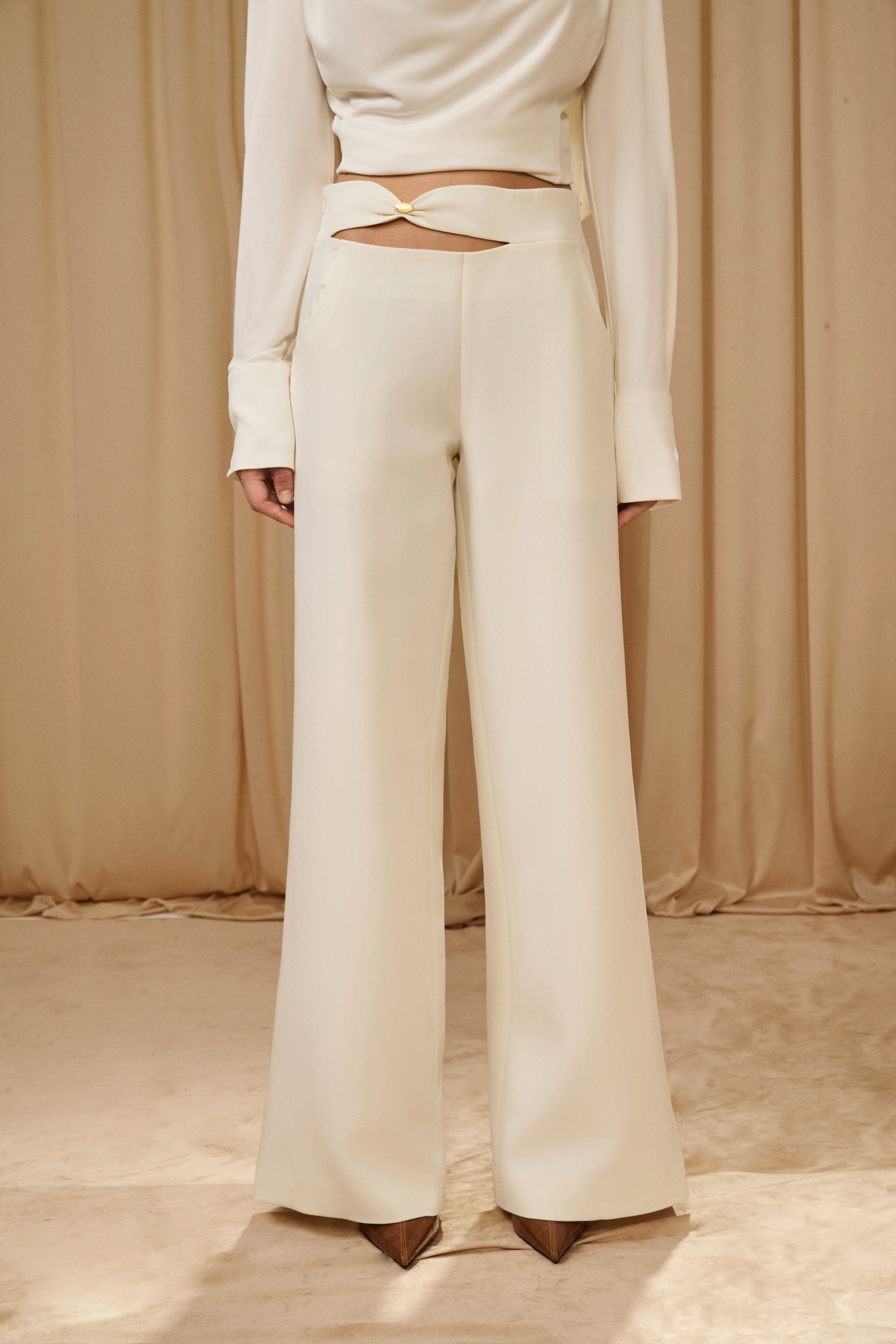 Off-White Bow Hollow Spliced Straight-Leg Pants