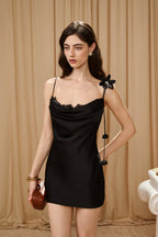 Black Lace Panel Iris Tie Dress
