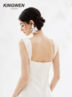 Pearlescent White Wide Strap Sequin Bow Dress