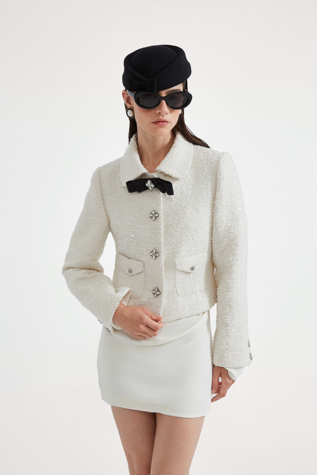 White Tweed Bow Jacket (Detachable Bow)