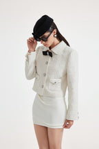 White Tweed Bow Jacket (Detachable Bow)