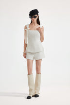 White Bow-Detailed Sleeveless Fitted Top