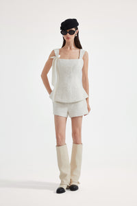 White Bow-Detailed Sleeveless Fitted Top