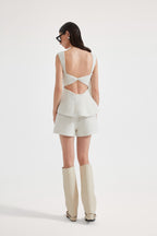 White Bow-Detailed Sleeveless Fitted Top