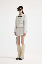 White Tweed Bow Jacket (Detachable Bow)