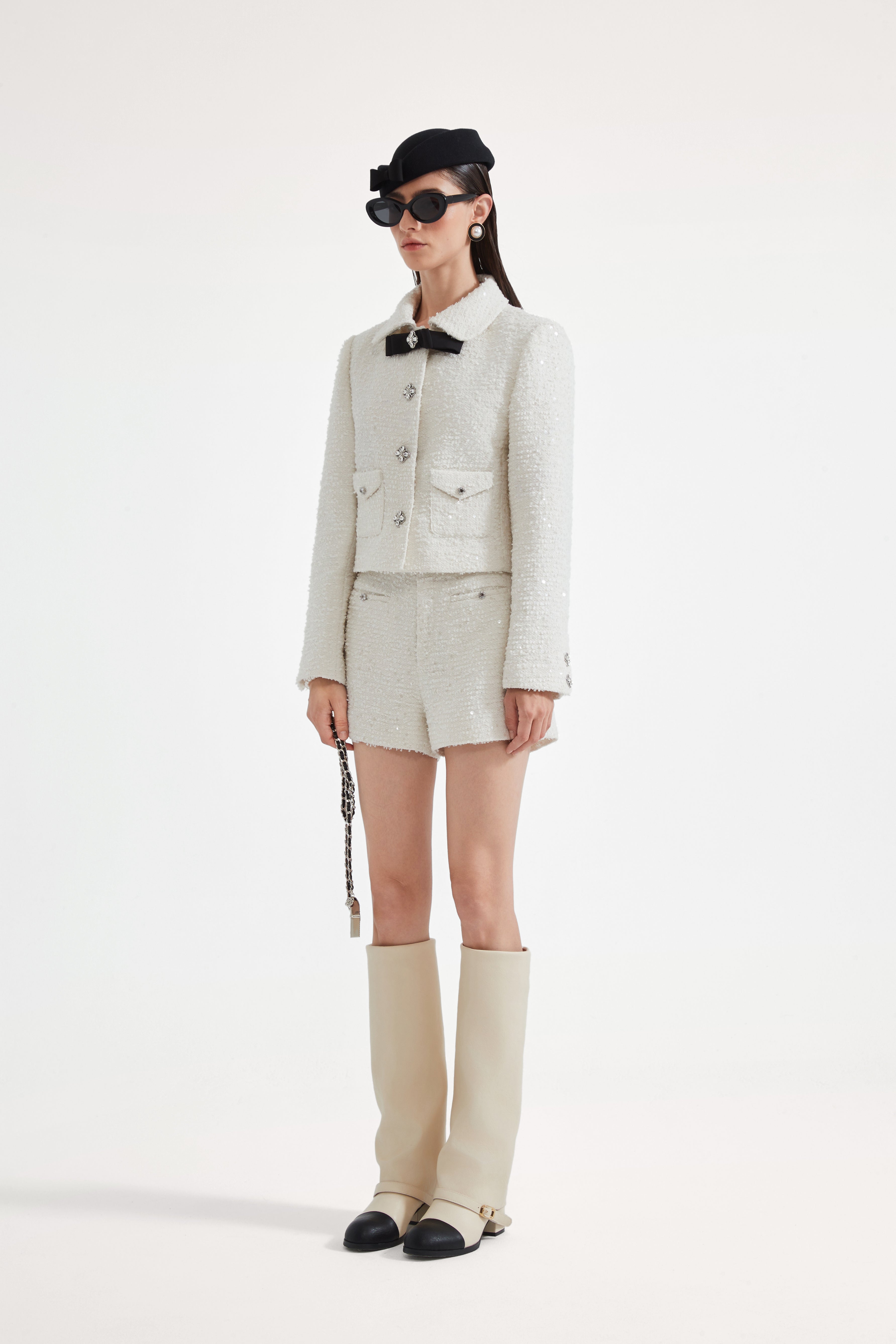 White Tweed Bow Jacket (Detachable Bow)