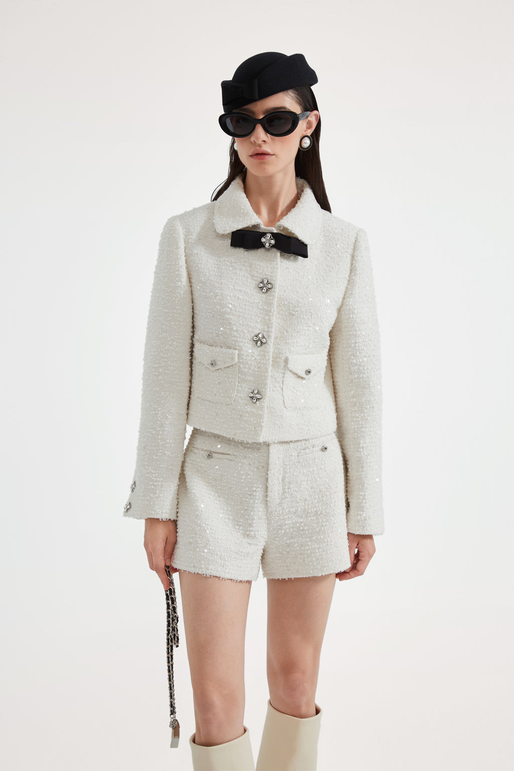 White Tweed Bow Jacket (Detachable Bow)