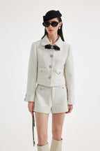 White Tweed Bow Jacket (Detachable Bow)