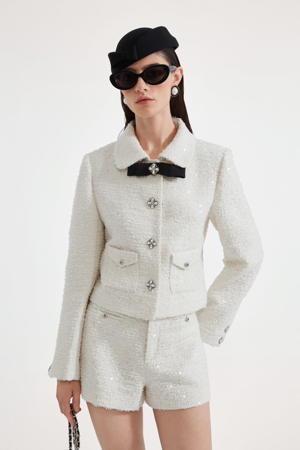 White Tweed Bow Jacket (Detachable Bow)