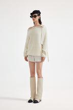 White Off-The-Shoulder Beaded Sweater