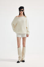 White Off-The-Shoulder Beaded Sweater