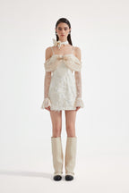 Beige Lace Fitted Waist Dress