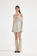 Beige Lace Fitted Waist Dress