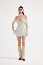 Beige Lace Fitted Waist Dress