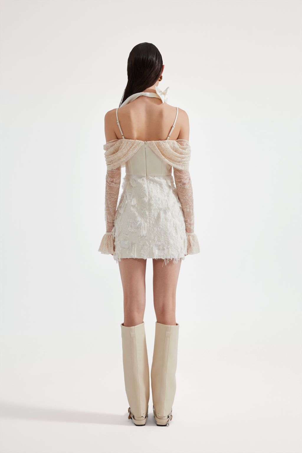 White Collar Halter Bow Lace Top