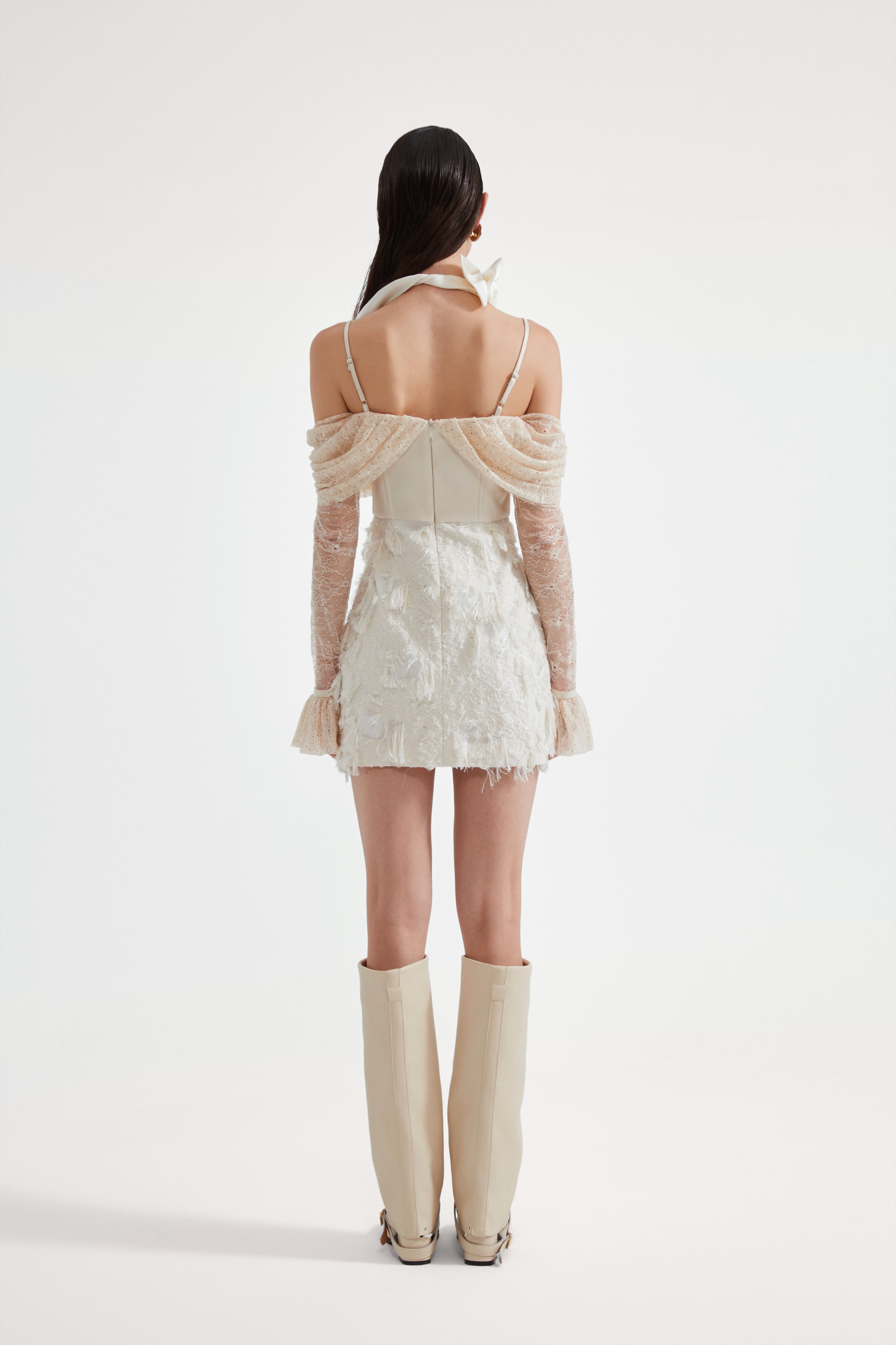 White Collar Halter Bow Lace Top