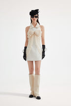 White Collar Halter Bow Lace Top