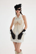 White Collar Halter Bow Lace Top