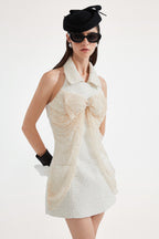 White Collar Halter Bow Lace Top