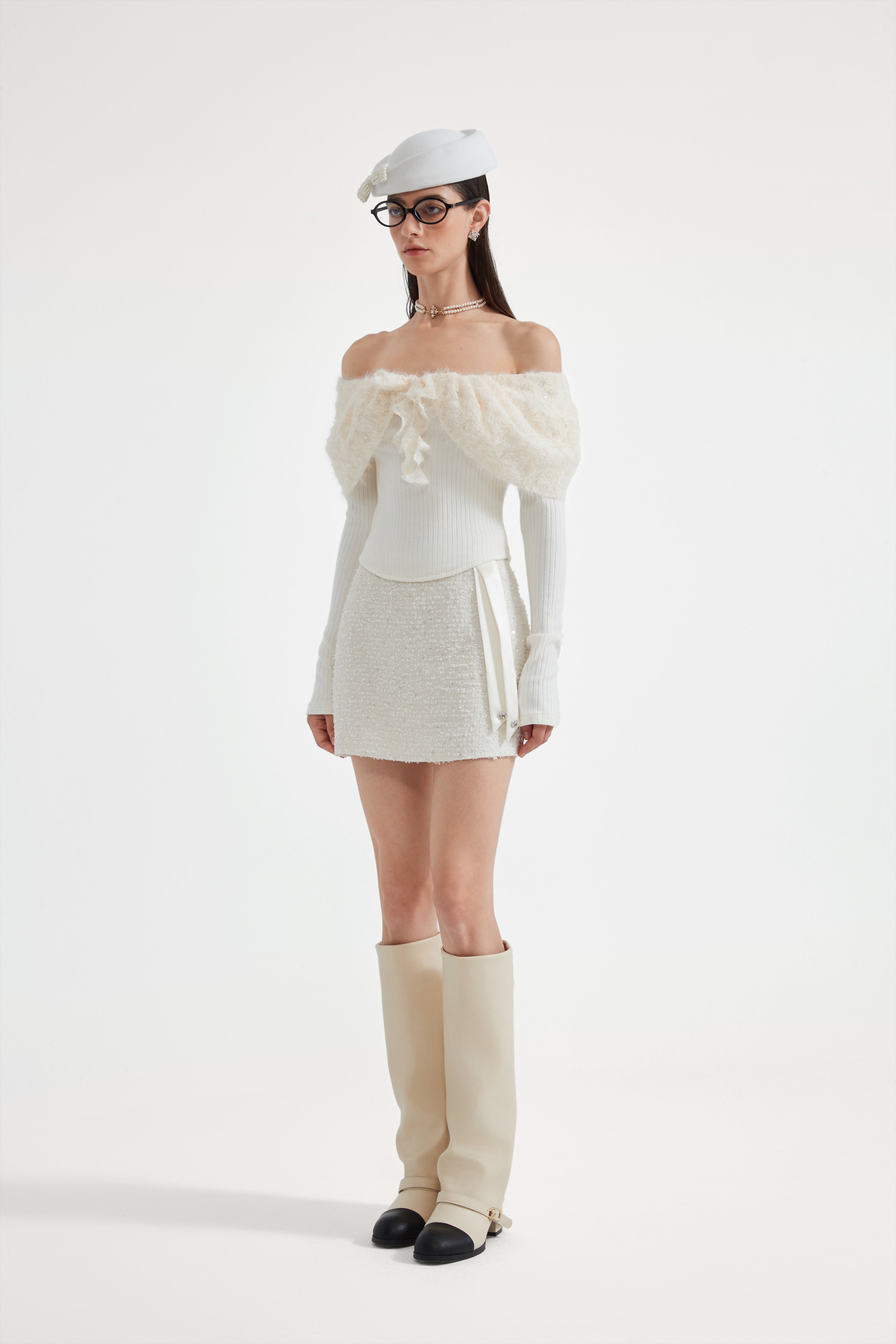 White Tweed Pencil Skirt