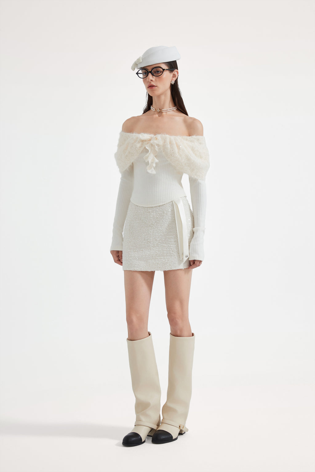 White Tweed Pencil Skirt