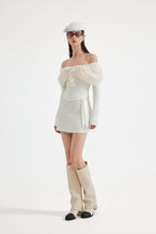 White Knitted Lace Off-The-Shoulder Top