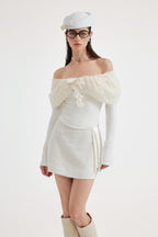 White Knitted Lace Off-The-Shoulder Top