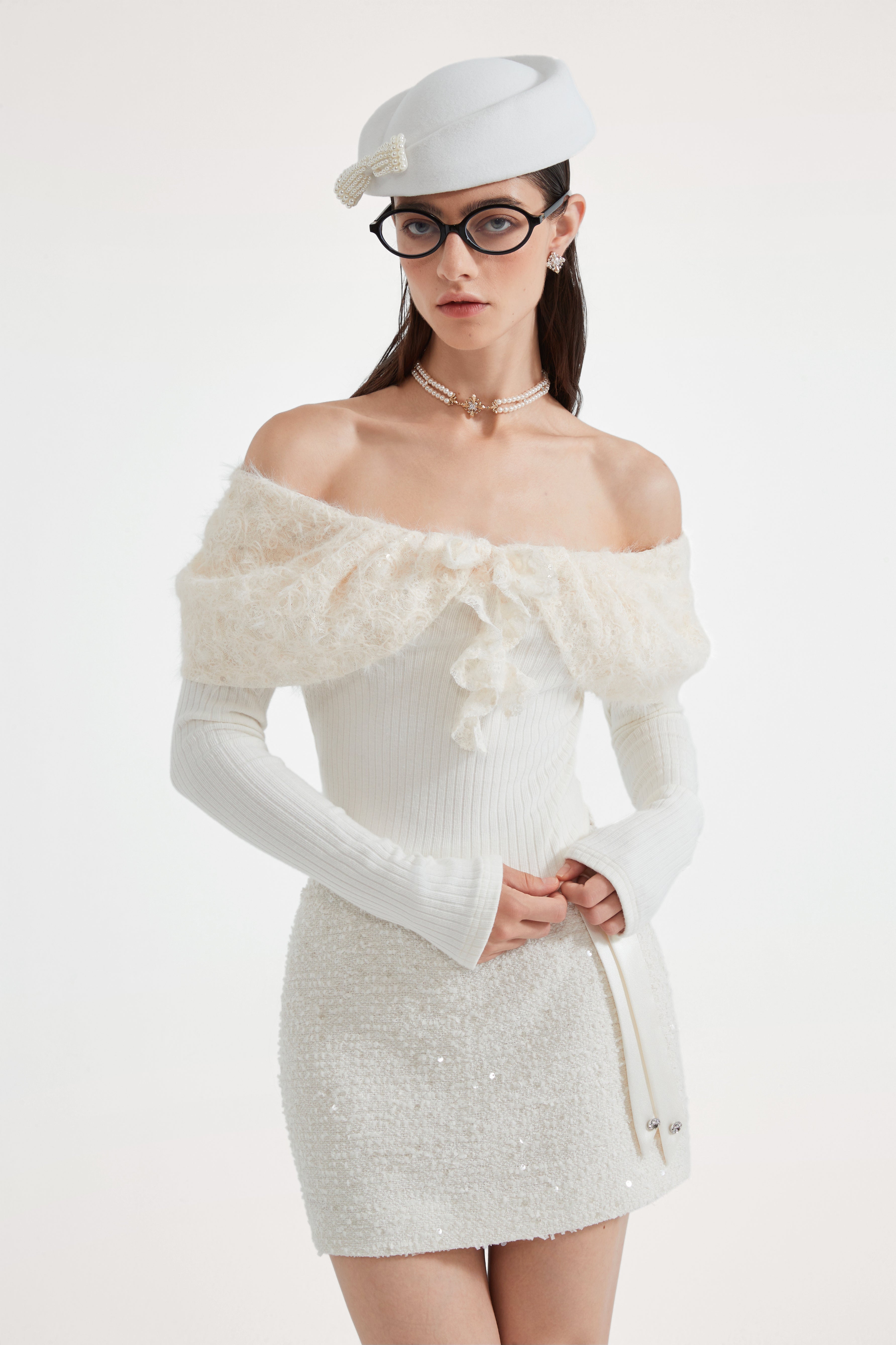 White Tweed Pencil Skirt