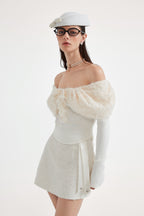 White Knitted Lace Off-The-Shoulder Top