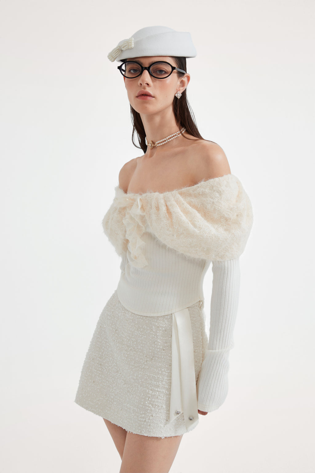 White Tweed Pencil Skirt