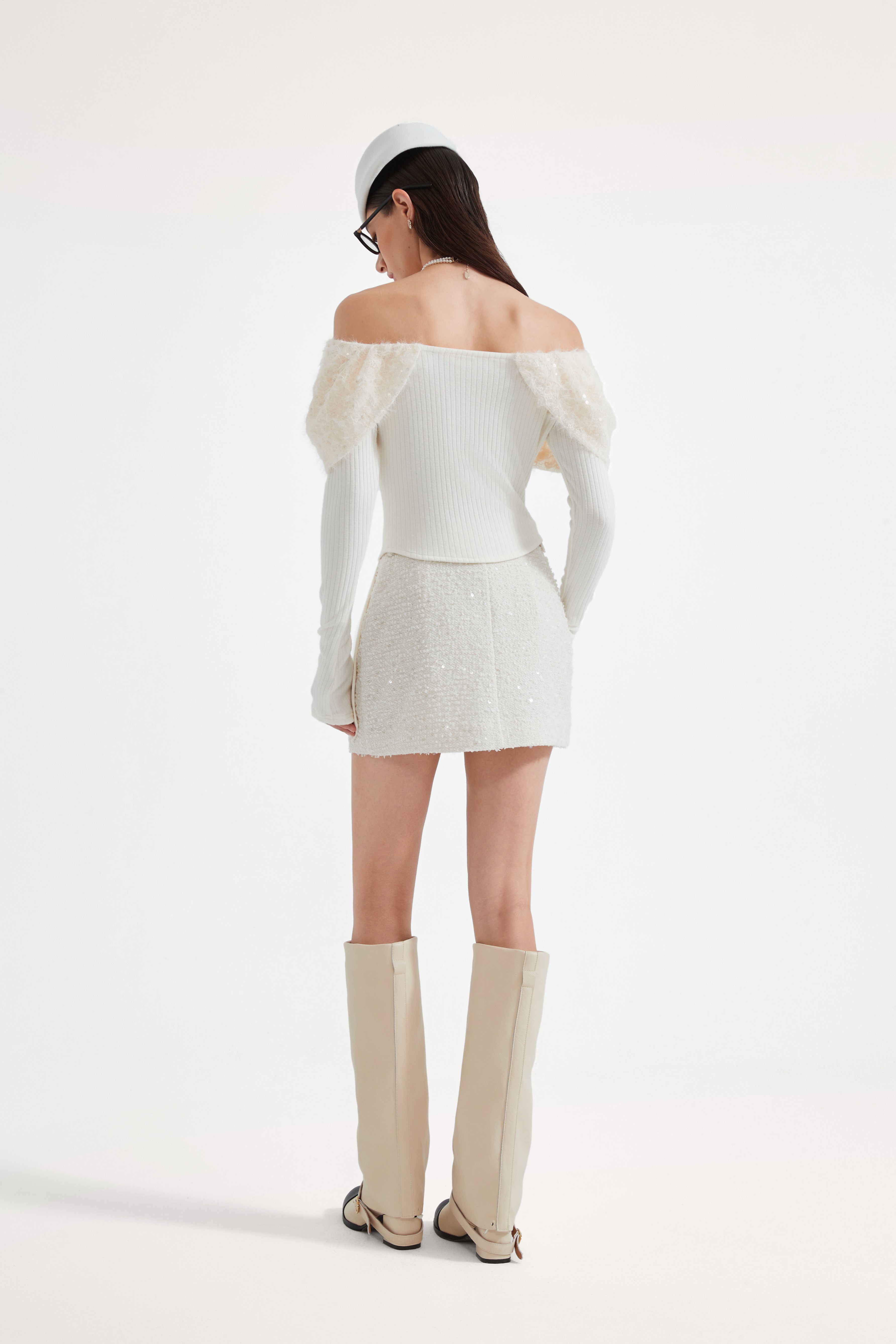 White Knitted Lace Off-The-Shoulder Top