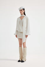 White Textured Fringe Skirt