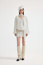 White Textured Fringe Skirt