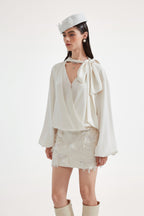 White Satin Ribbon Blouse