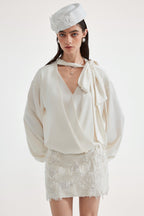 White Satin Ribbon Blouse