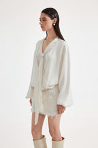 White Satin Ribbon Blouse