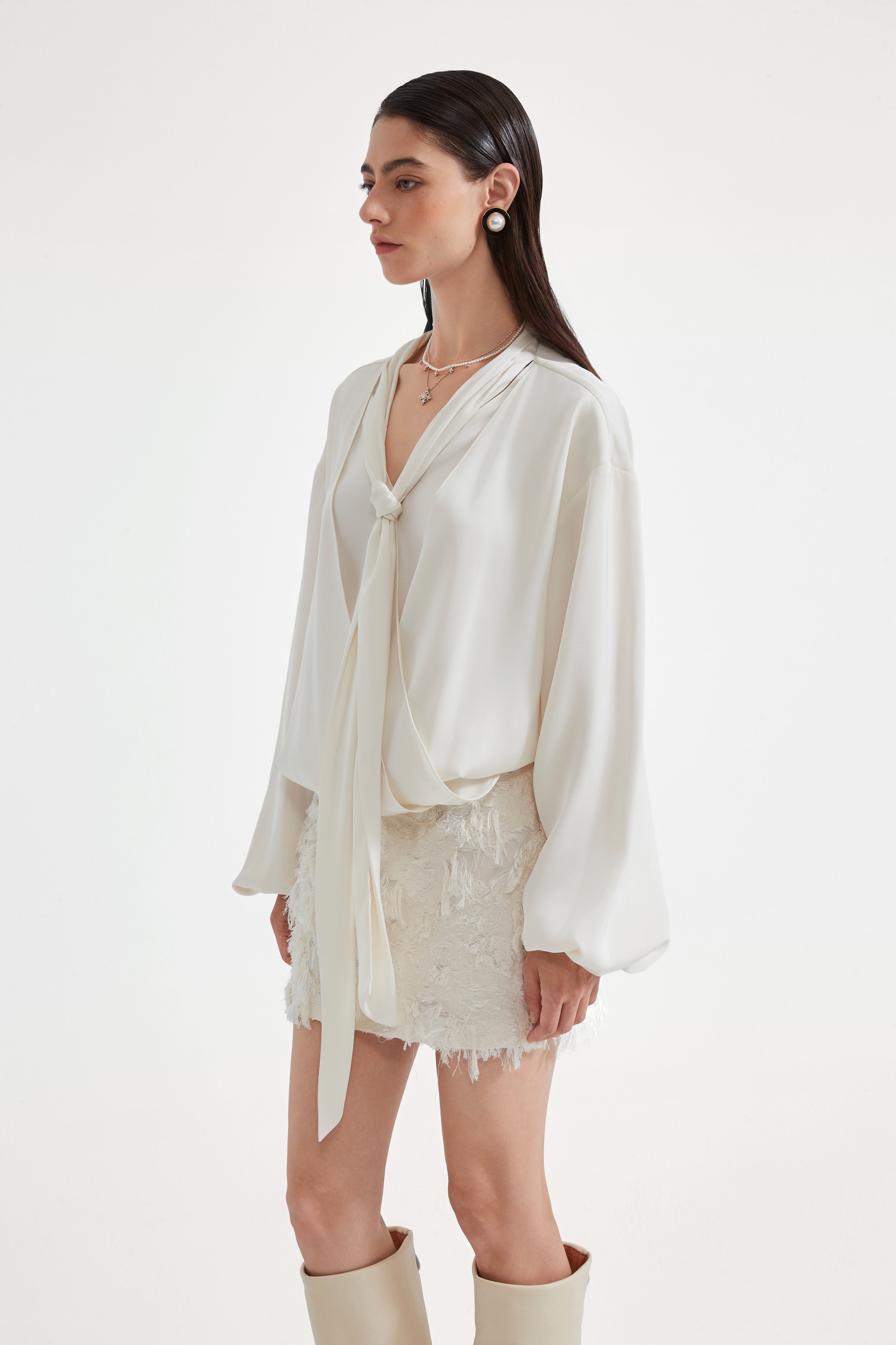 White Satin Ribbon Blouse