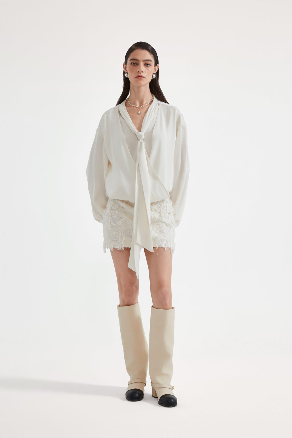 White Satin Ribbon Blouse