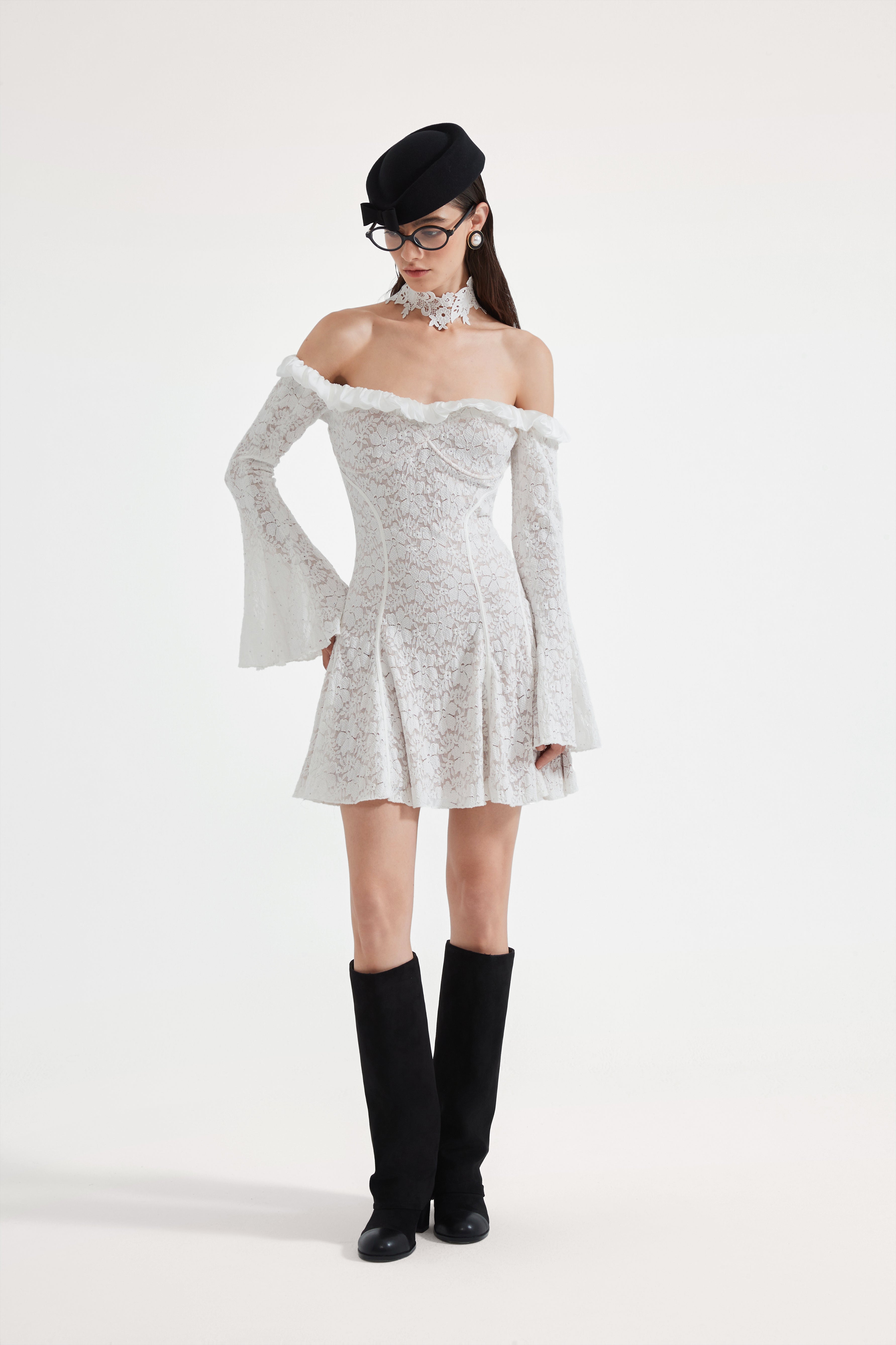 White Lace Off-The-Shoulder Dress